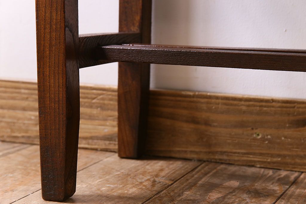 アンティーク家具　欅材　古い木製のクッション座面角スツール