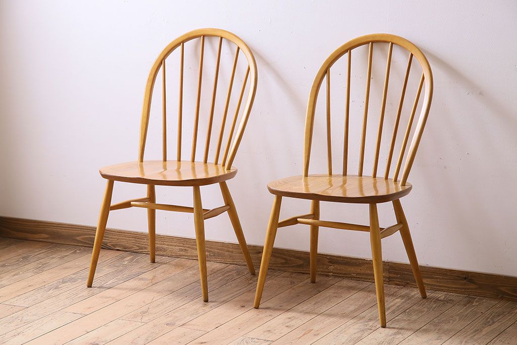 ヴィンテージ家具　イギリス　ERCOL(アーコール)　ビンテージ　ウィンザーダイニングチェア　2脚セット