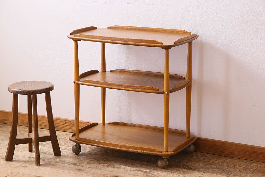 ヴィンテージ家具　ERCOL(アーコール)　イギリスビンテージ　トロリーキャスターワゴン(キッチンワゴン)(3)