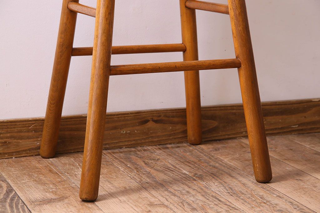 アンティーク家具　イギリスアンティーク　ビーチ・ニレ材　ナチュラルなハイスツール(丸椅子、イス、チェア)