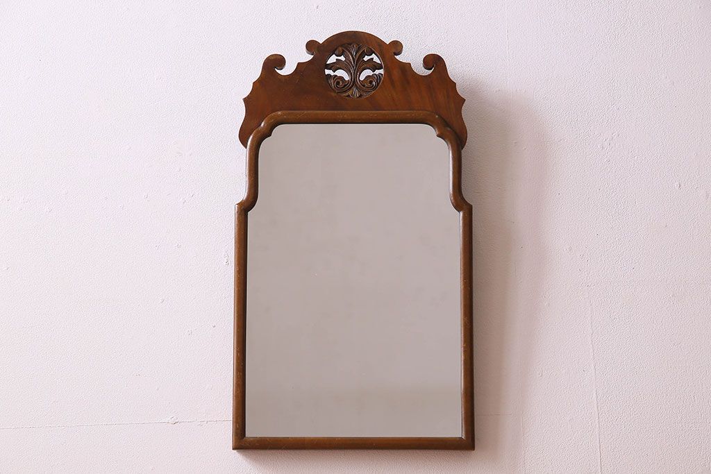 アンティーク雑貨　イギリスアンティーク　マホガニー材製　壁掛けミラー(鏡)