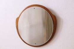 アンティーク雑貨　北欧家具　チーク材製　おしゃれなフレームの壁掛けミラー(鏡)(3)