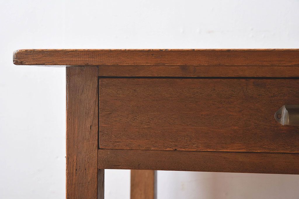 レトロ家具　昭和レトロ　薄型　古い木の質感が味わい深い片袖机(ワークデスク、在宅ワーク、在宅用、学習机)