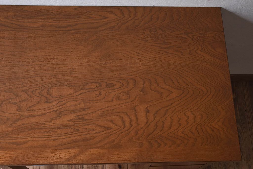 レトロ家具　昭和レトロ　古い木製のシンプルな片袖机(ワークデスク、在宅ワーク、在宅用、学習机)
