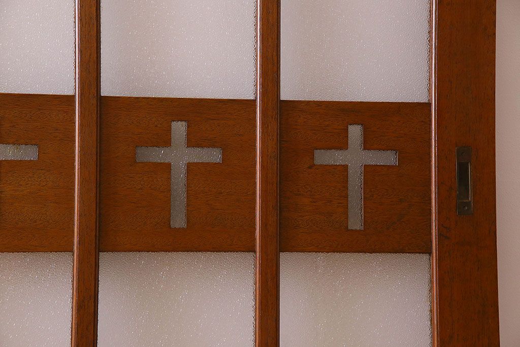 昭和レトロ　特大　教会で使われていたガラス引き戸(ガラス戸)2枚セット(1)