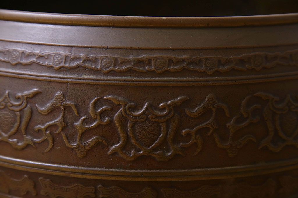 アンティーク雑貨　古民具・骨董　ケヤキ台　アンティーク真鍮火鉢