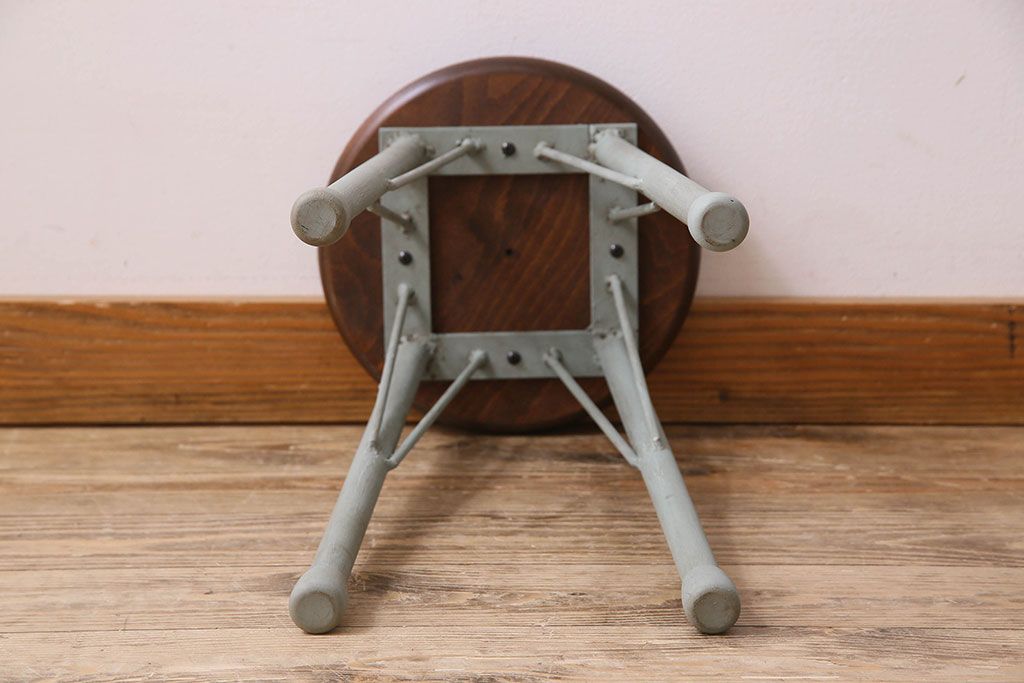 アンティーク雑貨　ラフジュ工房オリジナル　アンティークペイントがお洒落な丸スツール(椅子、チェア、丸イス)(1)