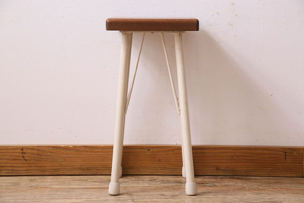 ラフジュ工房オリジナル　アンティークペイントがお洒落な角スツール(椅子、チェア、イス)(2)