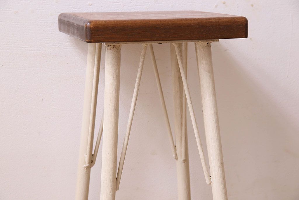 ラフジュ工房オリジナル　アンティークペイントがお洒落な角スツール(椅子、チェア、イス)(2)