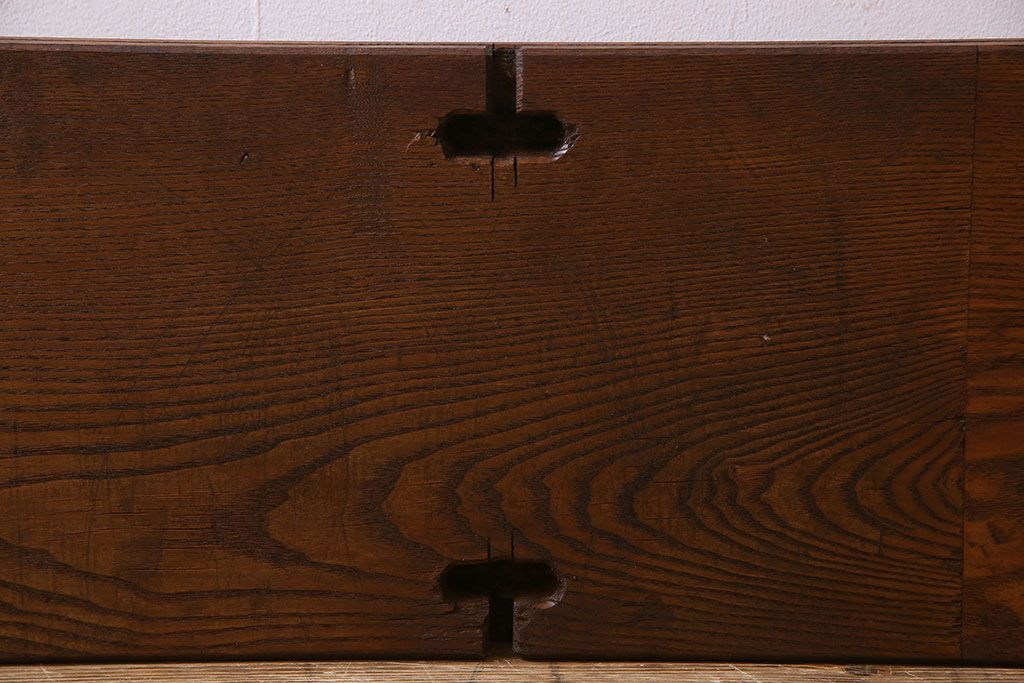 アンティーク家具　和製アンティーク　天板一枚板　古い栗材の鉄脚ベンチ(アイアンベンチ、長椅子、ローテーブル)
