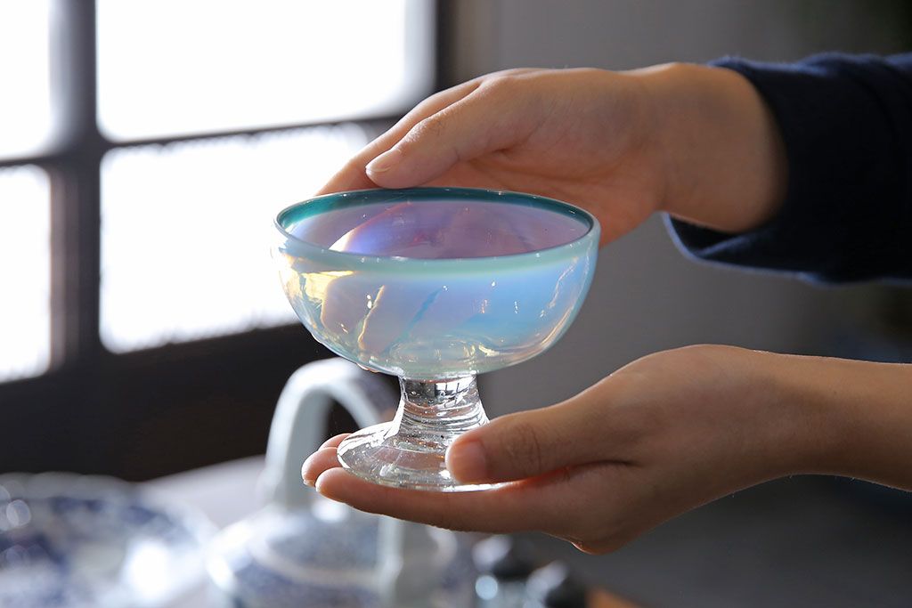 アンティーク雑貨 大正時代 青緑乳白暈し氷コップ(吹きガラス、和ガラス)(1) | ラフジュ工房