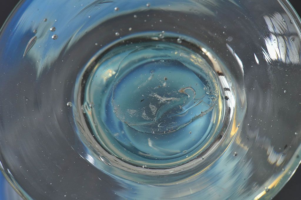 アンティーク雑貨　大正時代　青緑乳白暈し氷コップ(吹きガラス、和ガラス)(1)