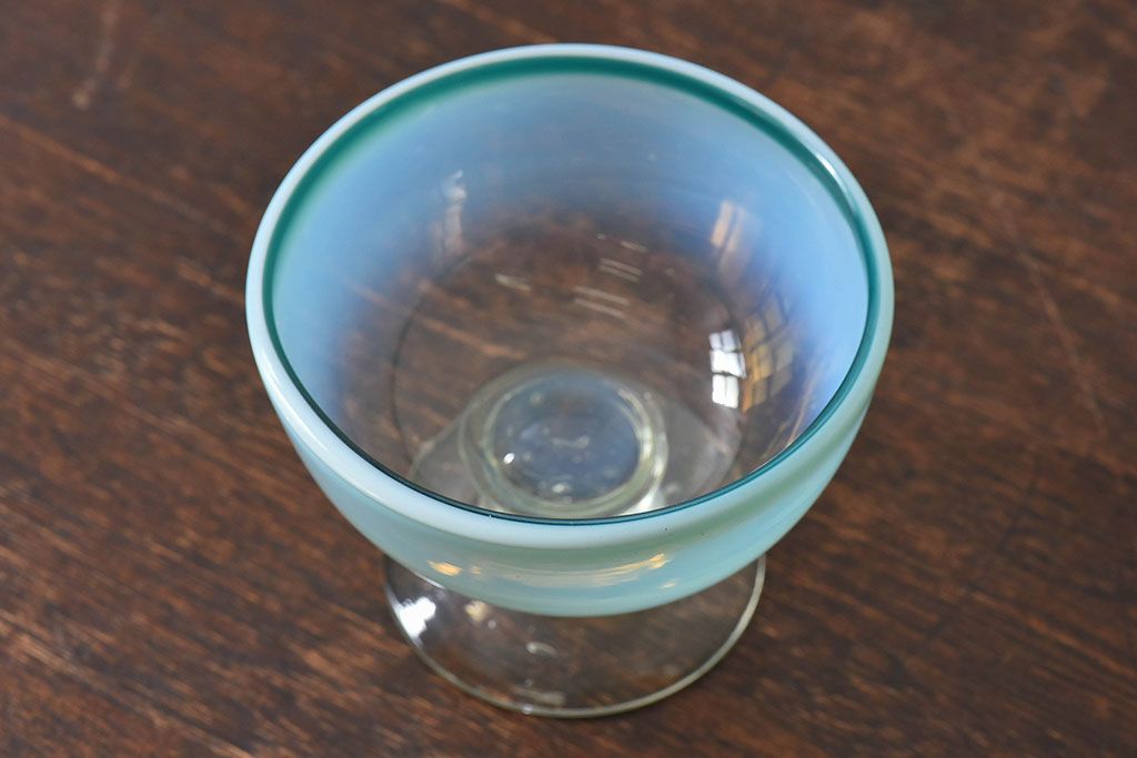 アンティーク雑貨　大正時代　青緑乳白暈し氷コップ(吹きガラス、和ガラス)(3)