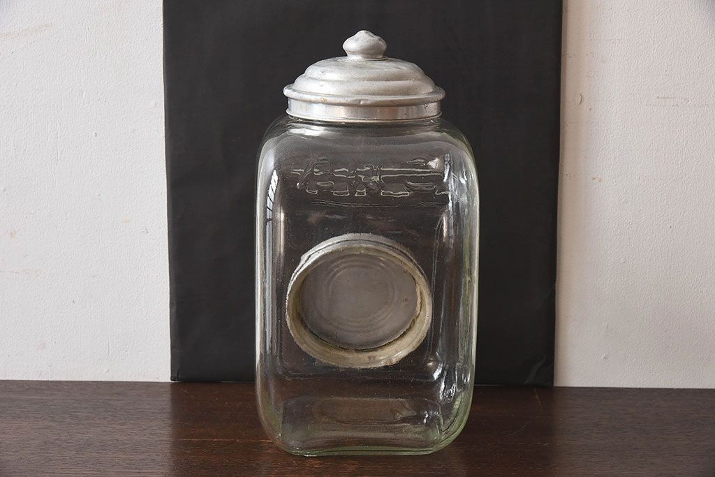 アンティーク雑貨　和製アンティーク　アルミ蓋付き　古いタバコ屋のレトロなガラス瓶(ガラスビン)