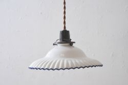 イギリスヴィンテージ照明　上品なフリルシェードのペンダントライト(ランプシェード、天井照明、ビンテージ)(R-039905)