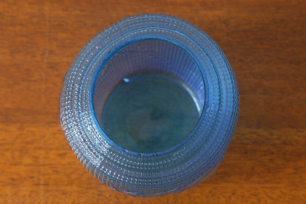 アンティーク雑貨　昭和レトロ　爽やかな色合いが素敵な蓋付きガラス瓶(ビン)