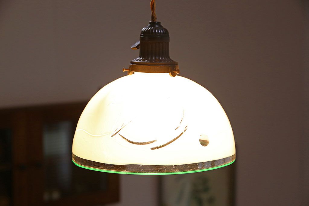 和製アンティーク　美しい切子入りの天井照明(シェード、電笠)
