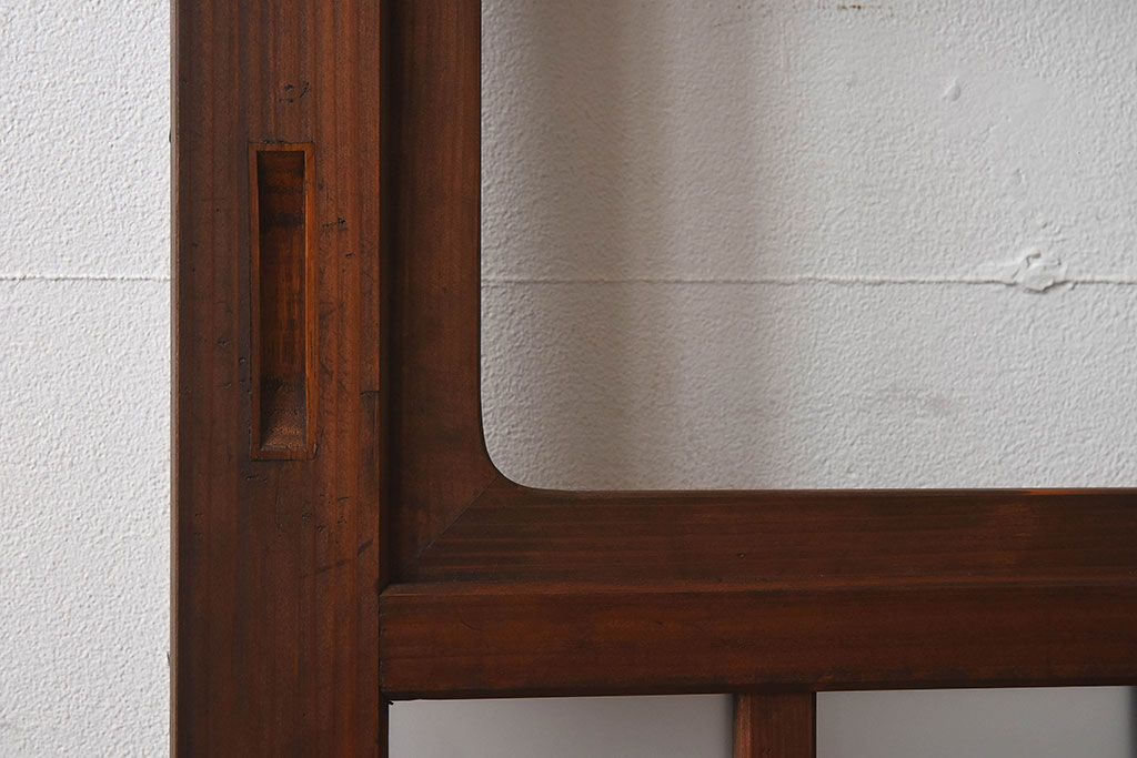 昭和レトロ　クリアガラス　すりガラスが魅力的な　檜材の格子帯戸2枚セット(格子戸、引き戸、ガラス戸、ガラス帯戸)