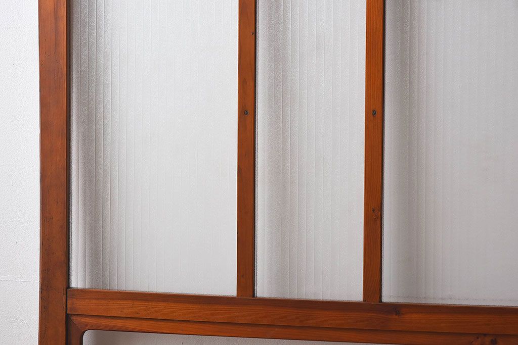 昭和レトロ　クリアガラスと銀モールガラス使用　檜材の木目が魅力的なガラス戸2枚セット(引き戸)