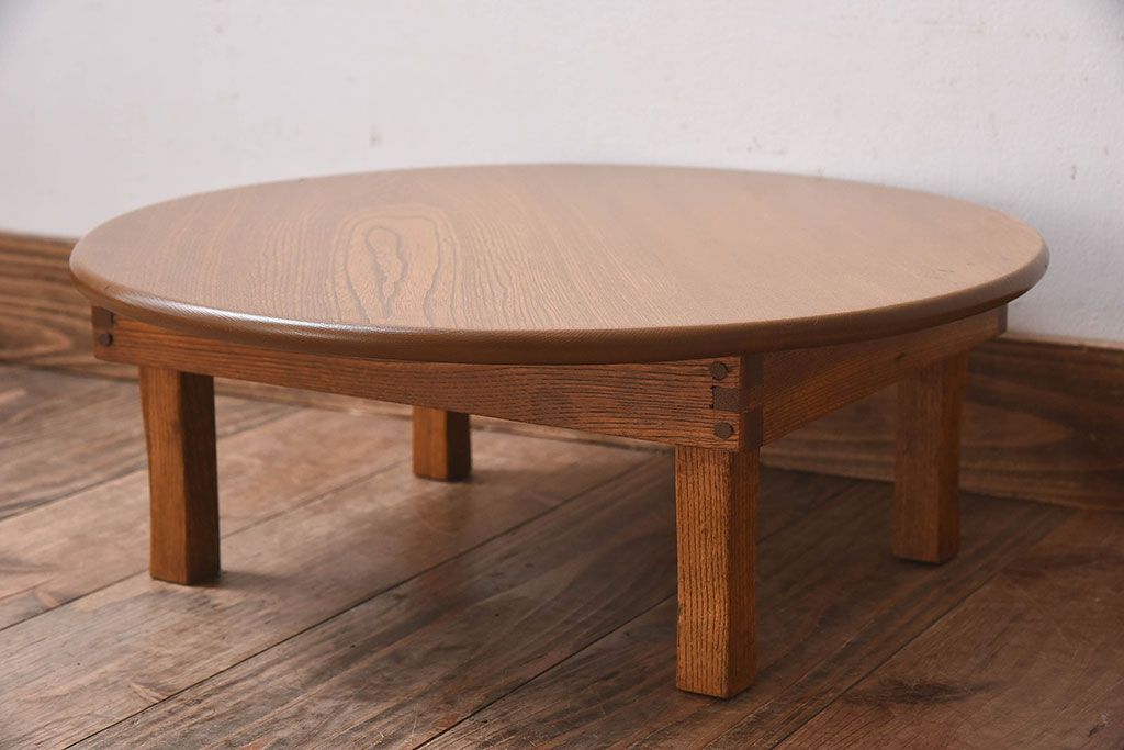 レトロ家具　昭和レトロ　明るい木の色味が素敵な丸ちゃぶ台(座卓、ローテーブル、折り畳みテーブル)