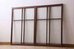 昭和レトロ　ダイヤガラス・モールガラス　2種のガラスがおしゃれなガラス戸(引き戸、窓)2枚組