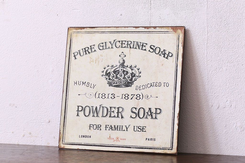 アンティーク雑貨　イギリスビンテージ　Metal Bathroom Sign or Plaque Advertising Pure Powder Soap　看板(ディスプレイ雑貨)