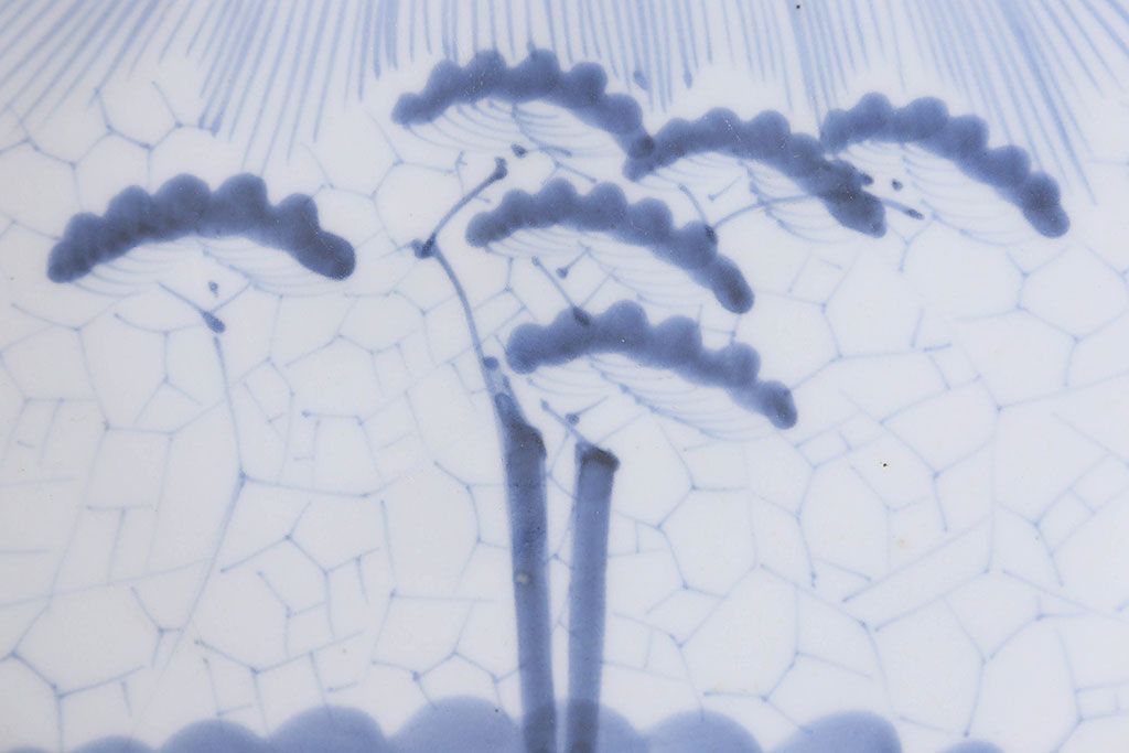 アンティーク雑貨　江戸期　富士山　三保の松原　氷裂文　アンティーク大皿(和食器)