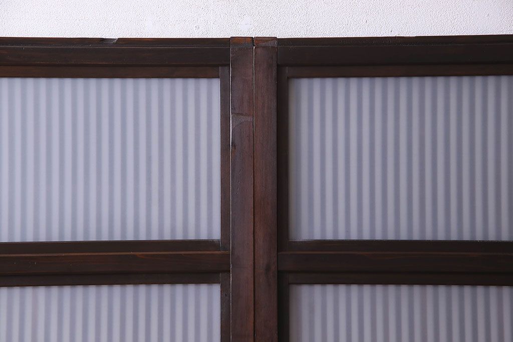 和製アンティーク　腰板ケヤキ材　モダンな格子戸(引き戸)2枚セット