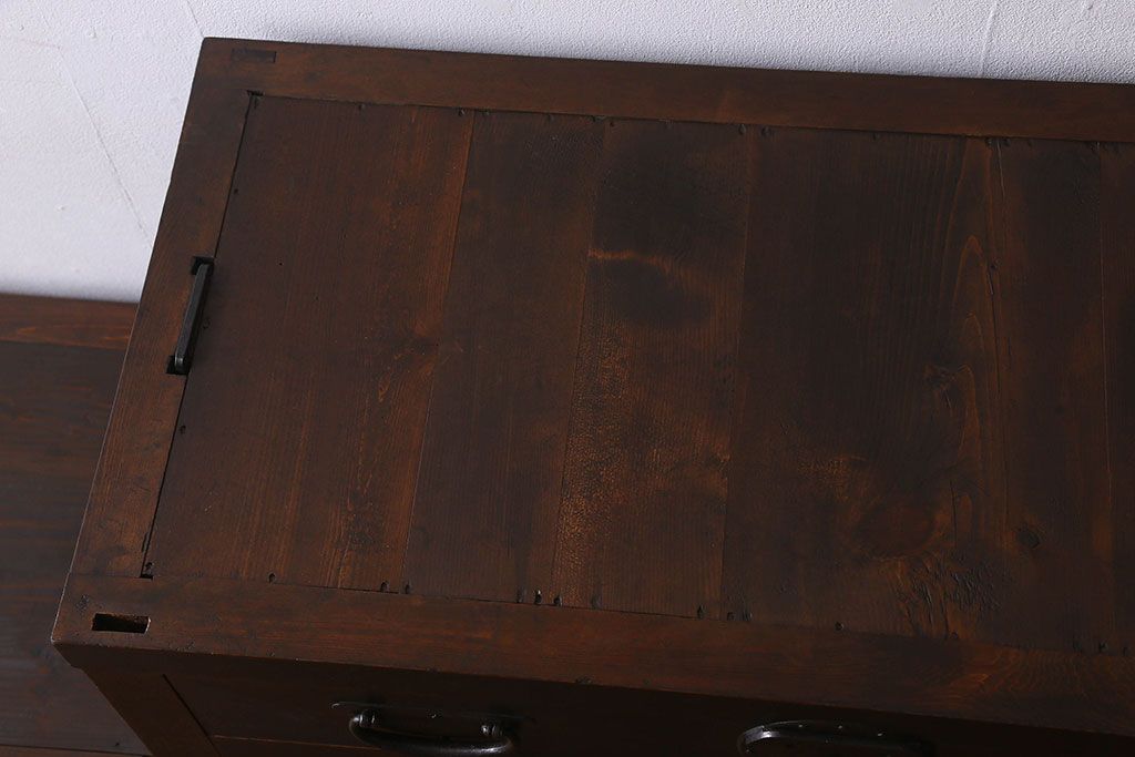 アンティーク家具　和製アンティーク　明治期!古い木製の美濃帳場箪笥(収納箪笥、収納棚)