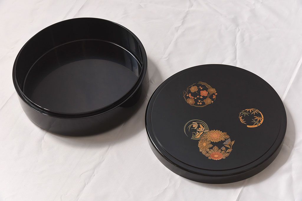 アンティーク雑貨　茶道具　輪島塗　花丸蒔絵　木製茶櫃(茶器、小物入れ)(定価約20万)