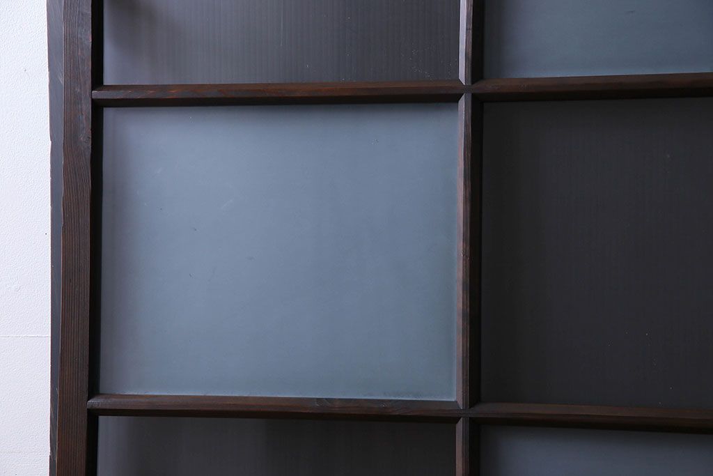和製アンティーク　市松模様の古いガラス戸2枚セット(引き戸、窓)