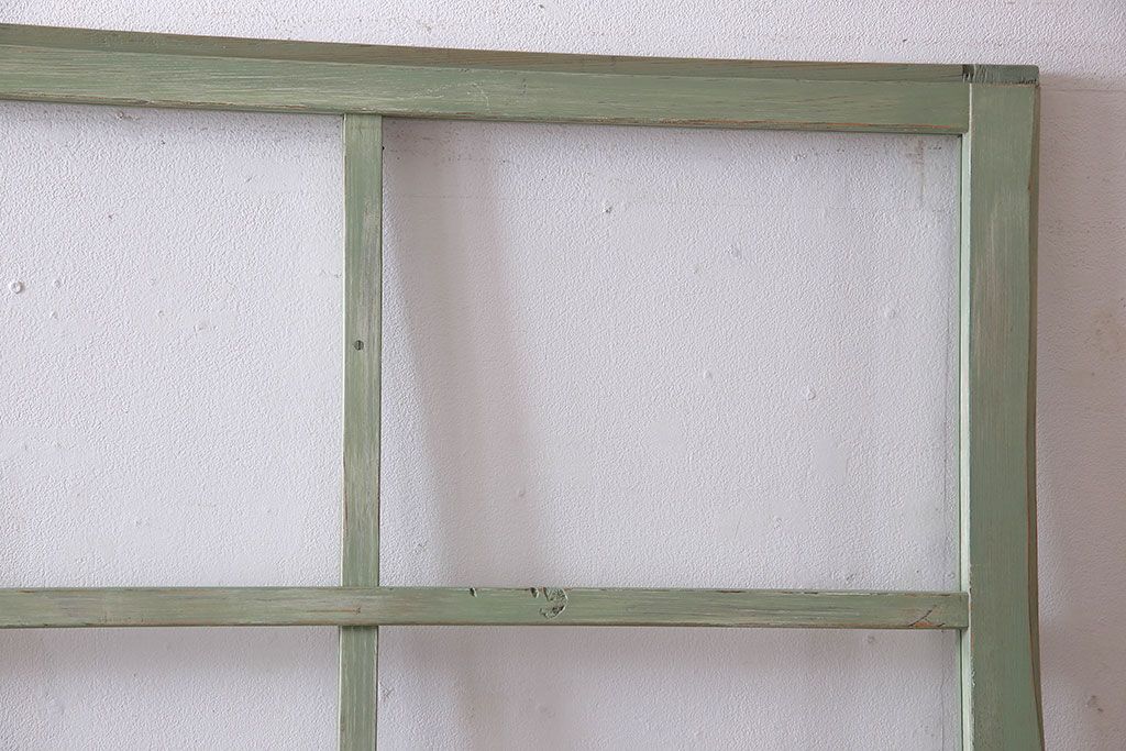 くすんだグリーンの色合いが可愛らしいアンティークペイントガラス戸(引き戸、建具)2枚組