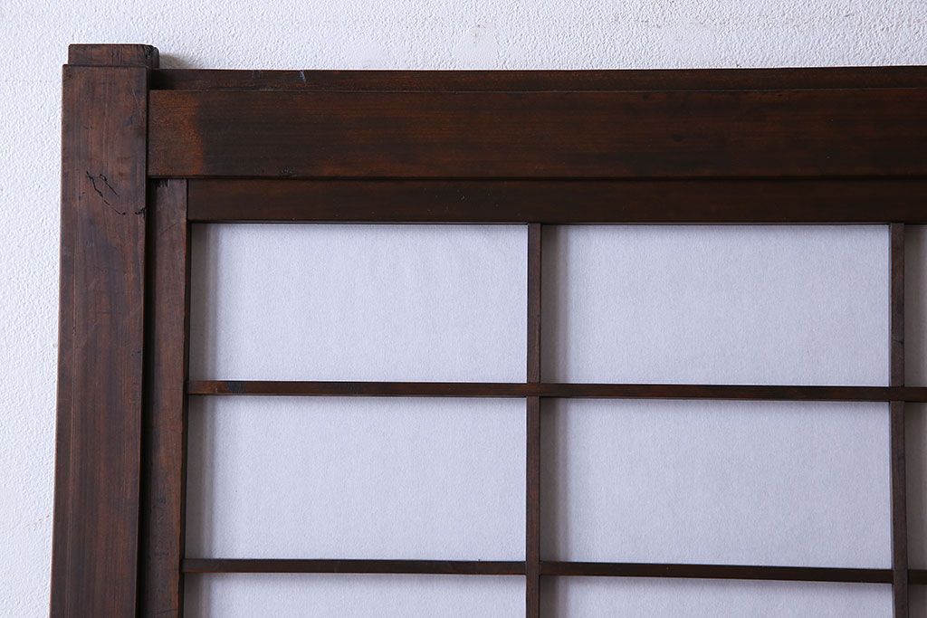 和製アンティーク　腰板ケヤキ材　和モダンな裏障子付きの帯格子戸(引き戸、建具)2枚組