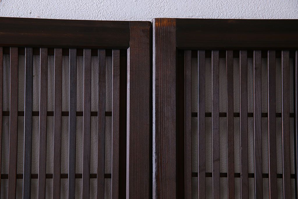 和製アンティーク　裏障子付き　縦桟が美しい和モダンな帯格子戸(引き戸、建具)4枚組