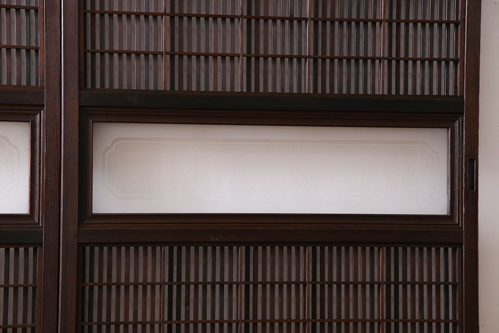 和製アンティーク　裏障子付き　縦桟が美しい和モダンな帯格子戸(引き戸、建具)4枚組