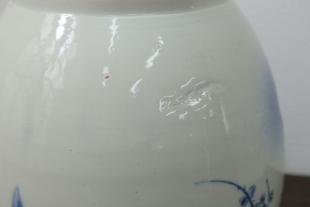アンティーク雑貨　アンティーク 花鳥の図 染付 水鉢(手水鉢、水甕)