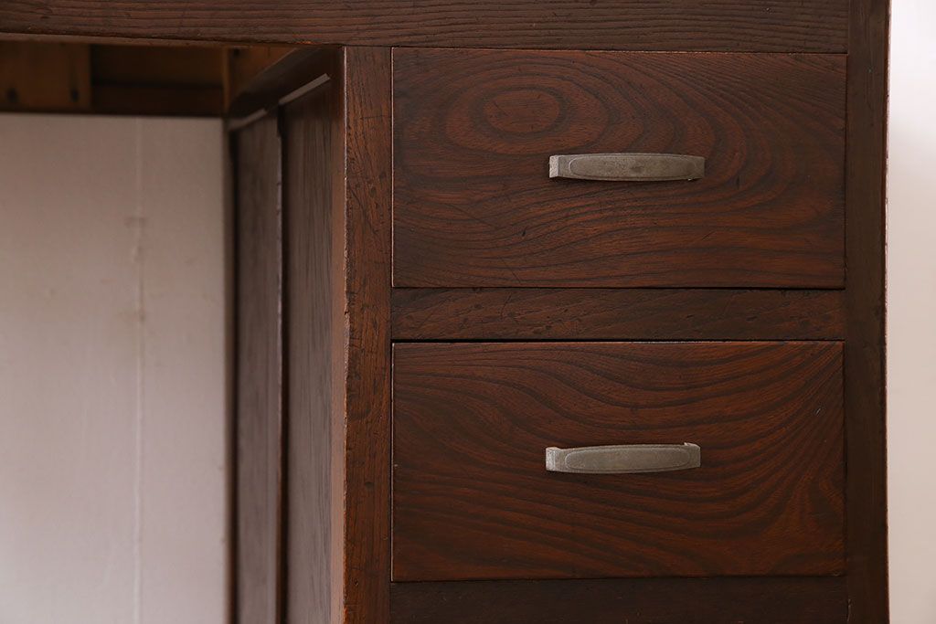 アンティーク家具　和製アンティーク　栗材　木の質感が味わい深い木製デスク(片袖机、在宅ワーク、在宅用ワークデスク、作業台)