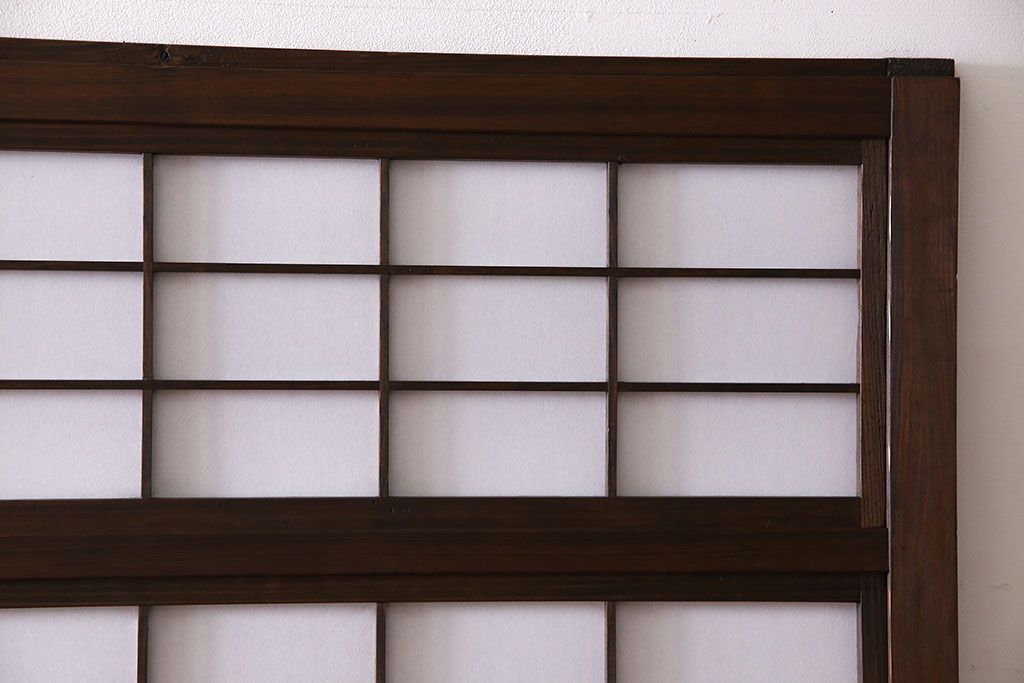 和製アンティーク　裏障子付き　上品な雰囲気漂うガラス帯格子戸(引き戸、障子戸、建具)4枚セット