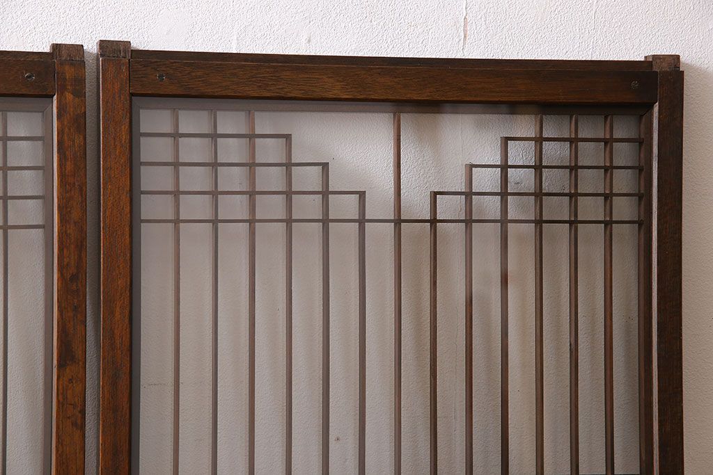 アンティーク雑貨　大正昭和期の古いアンティーク書院ガラス戸(引き戸、窓)4枚セット