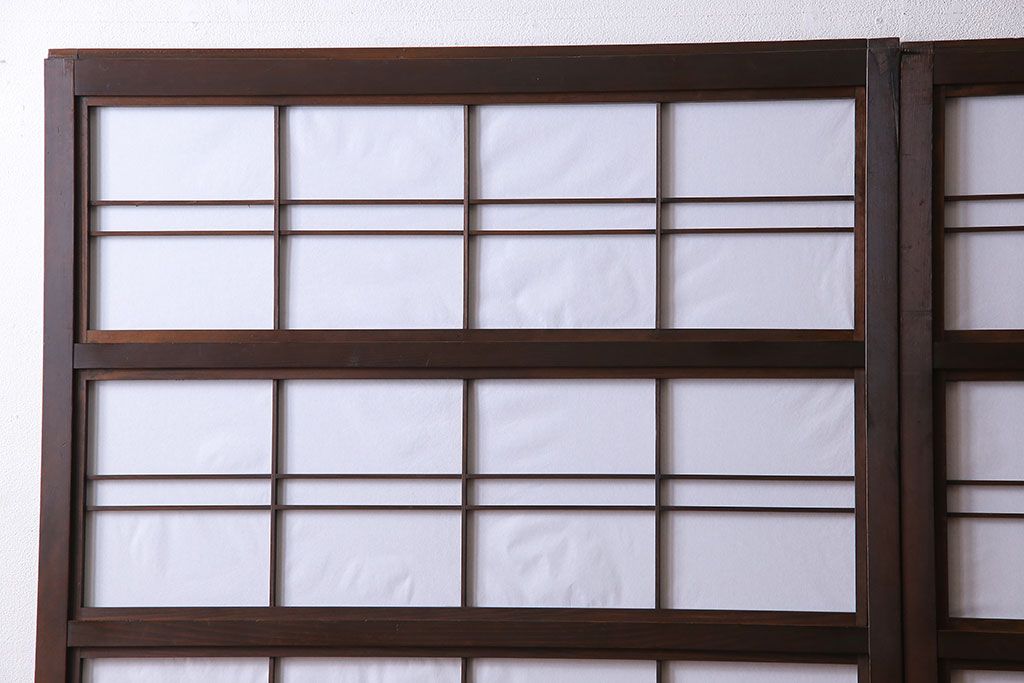 和製アンティーク　細かな格子が美しい万本格子戸(引き戸、建具、ガラス帯戸、障子戸)2枚セット(R-026944)