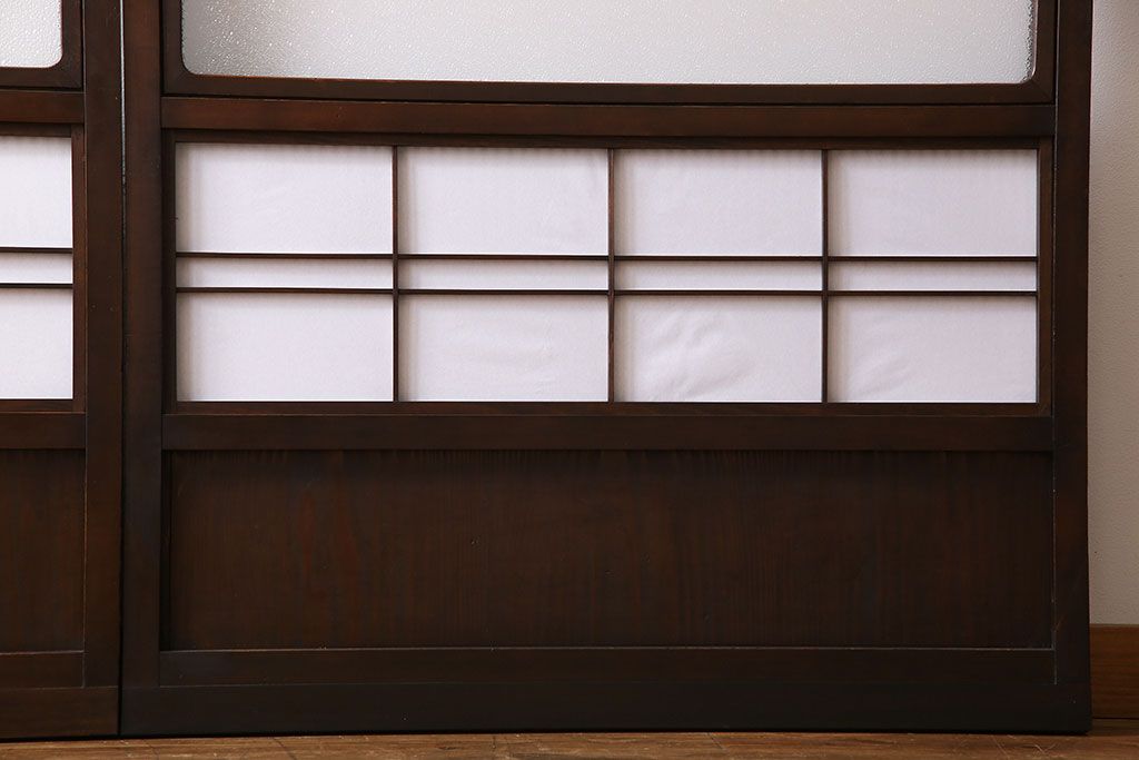 和製アンティーク　細かな格子が美しい万本格子戸(引き戸、建具、ガラス帯戸、障子戸)2枚セット(R-026944)