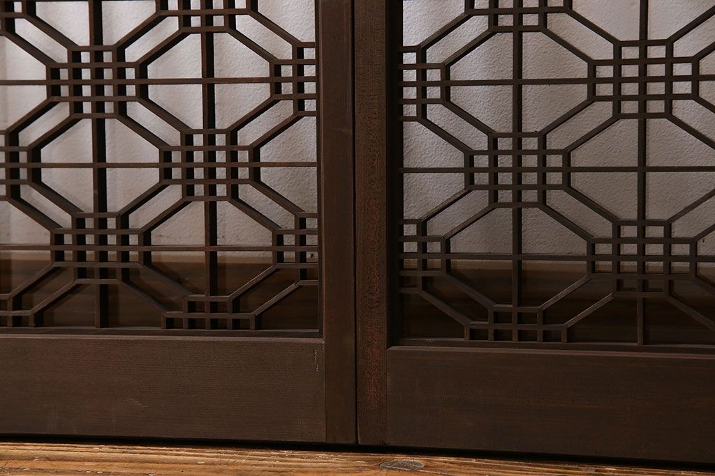 和製アンティーク　組子が印象的な和の雰囲気漂う書院引き戸(窓、建具)4枚セット