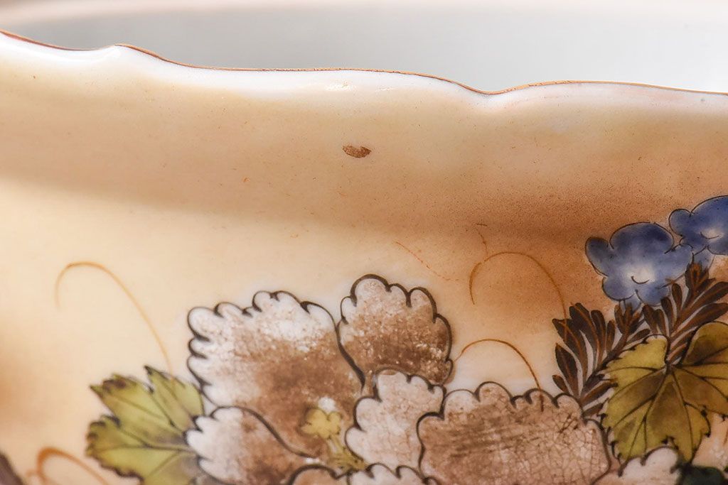 アンティーク雑貨　古民具・骨董　明治期　久谷色絵　金彩　華やかな蓋付き菓子鉢