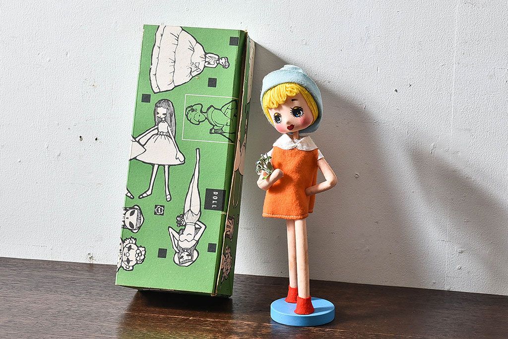 アンティーク雑貨　昭和レトロ　ポーズ人形(文化人形)・外箱付き(2)