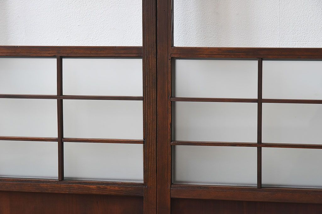 和製アンティーク　色ガラスがおしゃれなガラス障子戸(格子戸、引き戸、建具)2枚セット