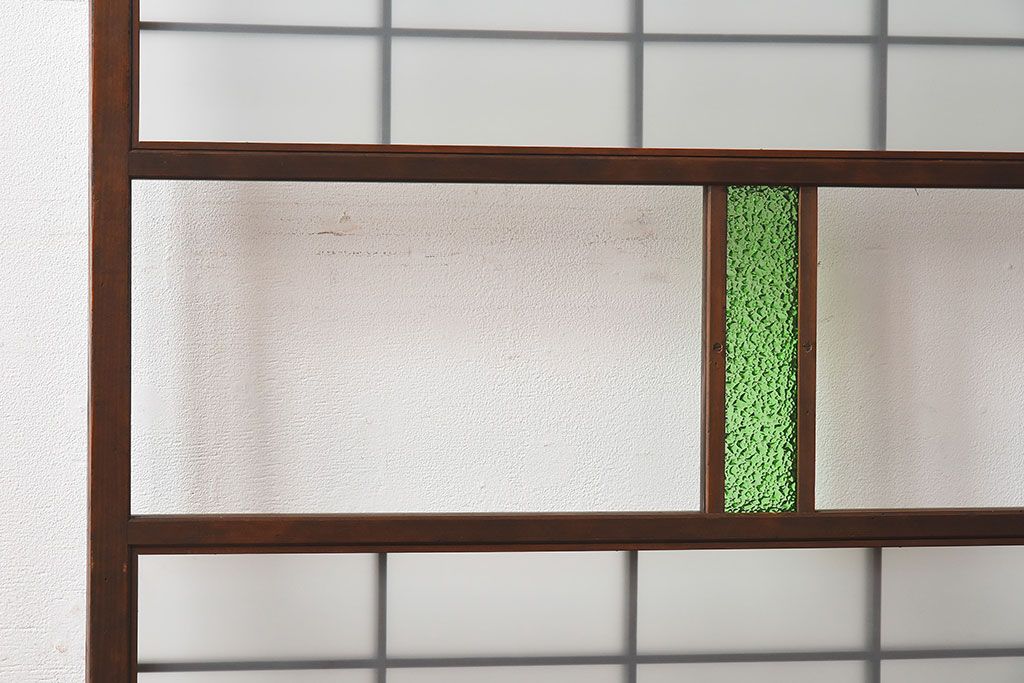 和製アンティーク　色ガラスがおしゃれなガラス障子戸(格子戸、引き戸、建具)2枚セット