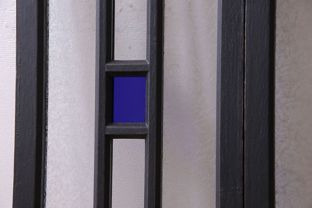 ペイント家具　色ガラスがアクセントのモダンなフィックス窓(はめ殺し窓、明かり取り、明り取り)2枚セット