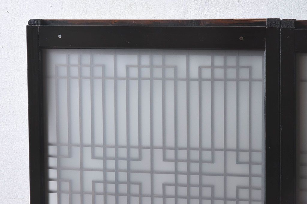 和製アンティーク　和モダンな雰囲気漂う組子ガラス戸(引き戸、建具)2枚セット