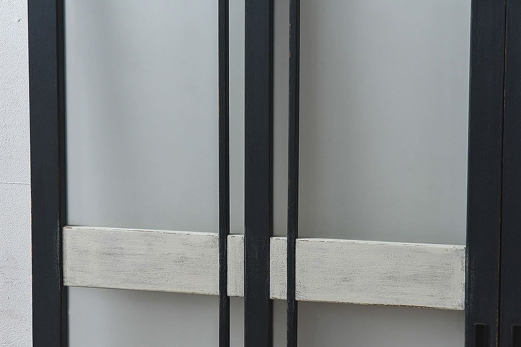 昭和レトロ　シックなカラーのペイントガラス戸(建具、引き戸)2枚セット