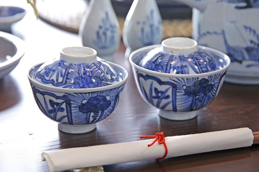 江戸時代後期 伊万里焼 染付 蓋茶碗2客セット(1) | ラフジュ工房